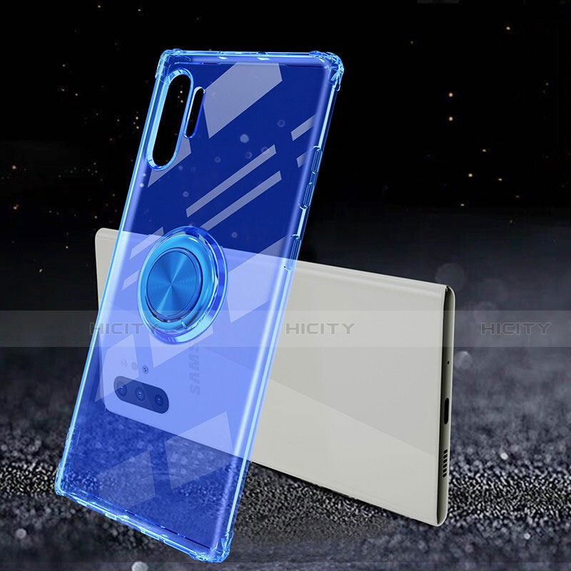 Silikon Hülle Handyhülle Ultradünn Schutzhülle Flexible Tasche Durchsichtig Transparent mit Magnetisch Fingerring Ständer C02 für Samsung Galaxy Note 10 Plus Blau Plus