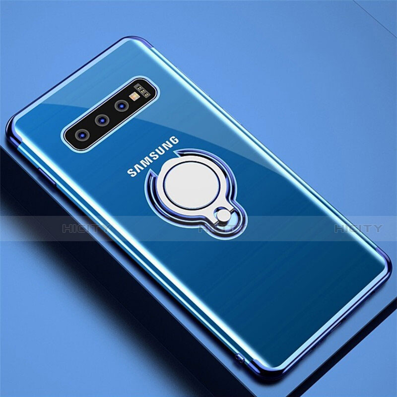 Silikon Hülle Handyhülle Ultradünn Schutzhülle Flexible Tasche Durchsichtig Transparent mit Magnetisch Fingerring Ständer C02 für Samsung Galaxy S10