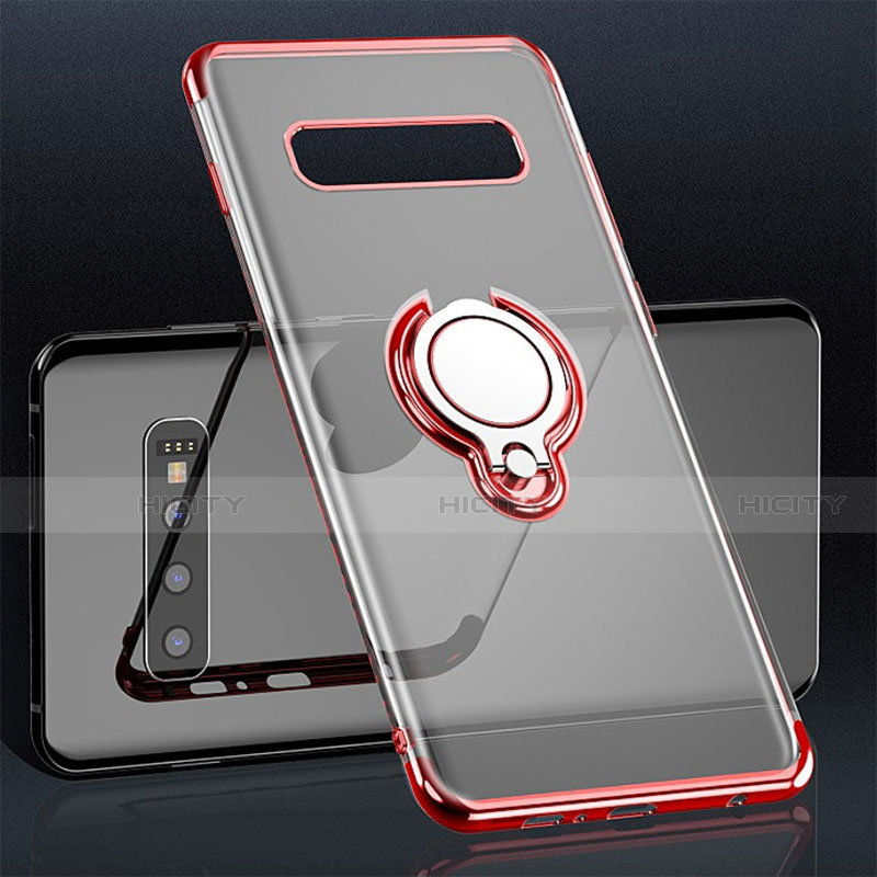 Silikon Hülle Handyhülle Ultradünn Schutzhülle Flexible Tasche Durchsichtig Transparent mit Magnetisch Fingerring Ständer C02 für Samsung Galaxy S10 groß