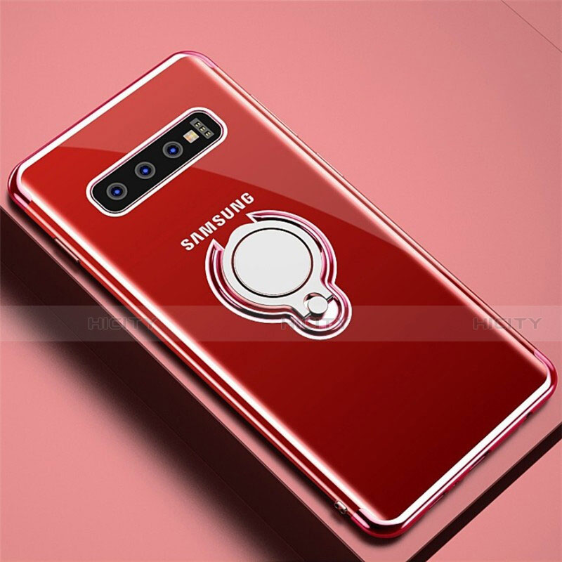 Silikon Hülle Handyhülle Ultradünn Schutzhülle Flexible Tasche Durchsichtig Transparent mit Magnetisch Fingerring Ständer C02 für Samsung Galaxy S10 Plus Rosegold Plus