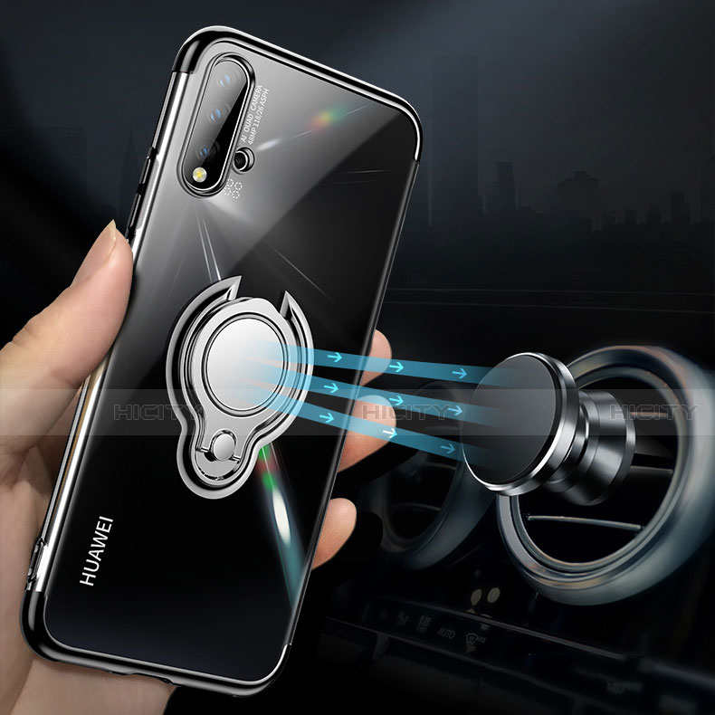 Silikon Hülle Handyhülle Ultradünn Schutzhülle Flexible Tasche Durchsichtig Transparent mit Magnetisch Fingerring Ständer C03 für Huawei Nova 5