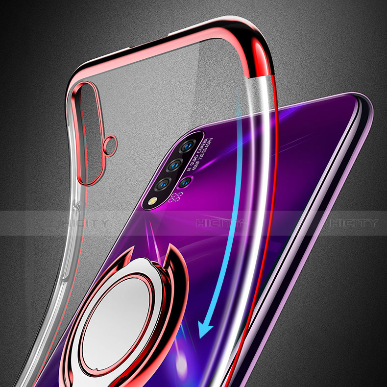 Silikon Hülle Handyhülle Ultradünn Schutzhülle Flexible Tasche Durchsichtig Transparent mit Magnetisch Fingerring Ständer C03 für Huawei Nova 5