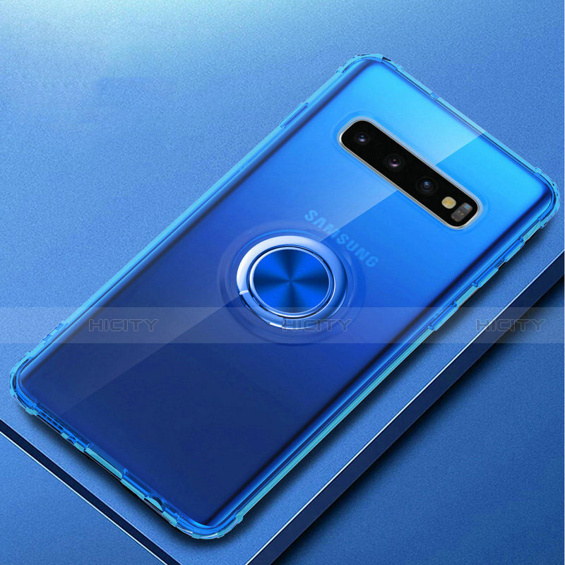 Silikon Hülle Handyhülle Ultradünn Schutzhülle Flexible Tasche Durchsichtig Transparent mit Magnetisch Fingerring Ständer C03 für Samsung Galaxy S10 Plus Blau