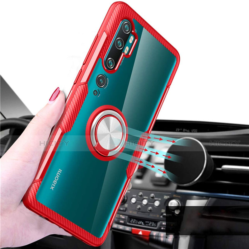 Silikon Hülle Handyhülle Ultradünn Schutzhülle Flexible Tasche Durchsichtig Transparent mit Magnetisch Fingerring Ständer D02 für Xiaomi Mi Note 10