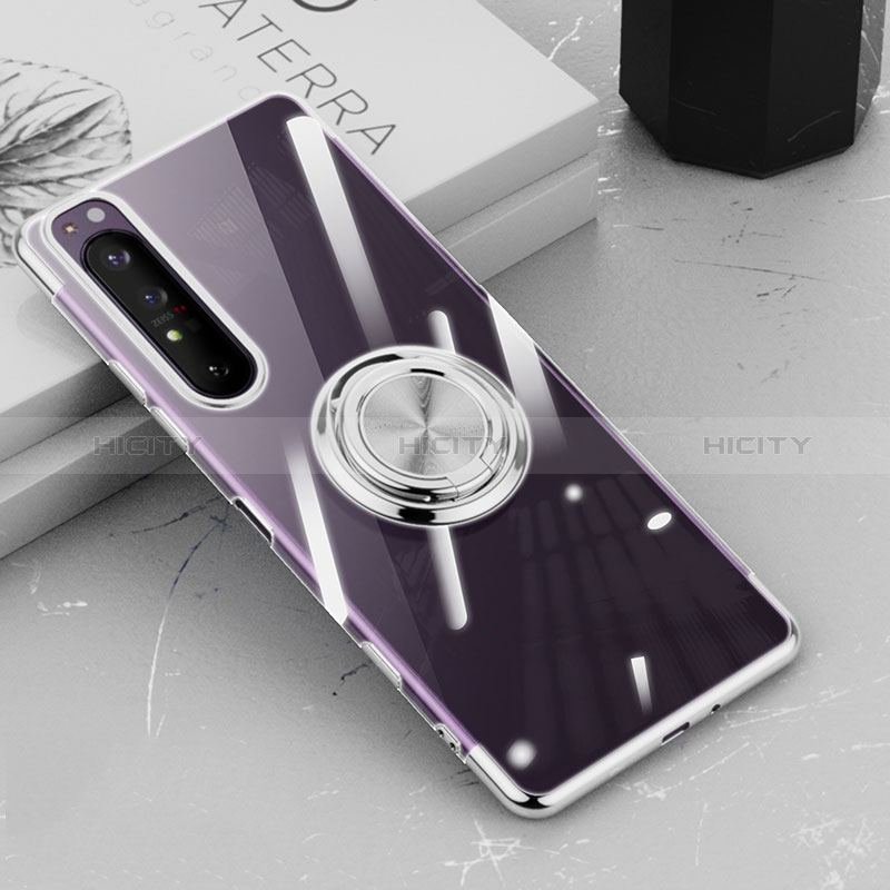 Silikon Hülle Handyhülle Ultradünn Schutzhülle Flexible Tasche Durchsichtig Transparent mit Magnetisch Fingerring Ständer für Sony Xperia 1 III