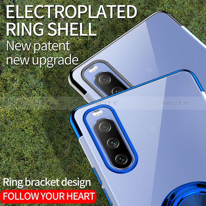 Silikon Hülle Handyhülle Ultradünn Schutzhülle Flexible Tasche Durchsichtig Transparent mit Magnetisch Fingerring Ständer für Sony Xperia 10 III Lite
