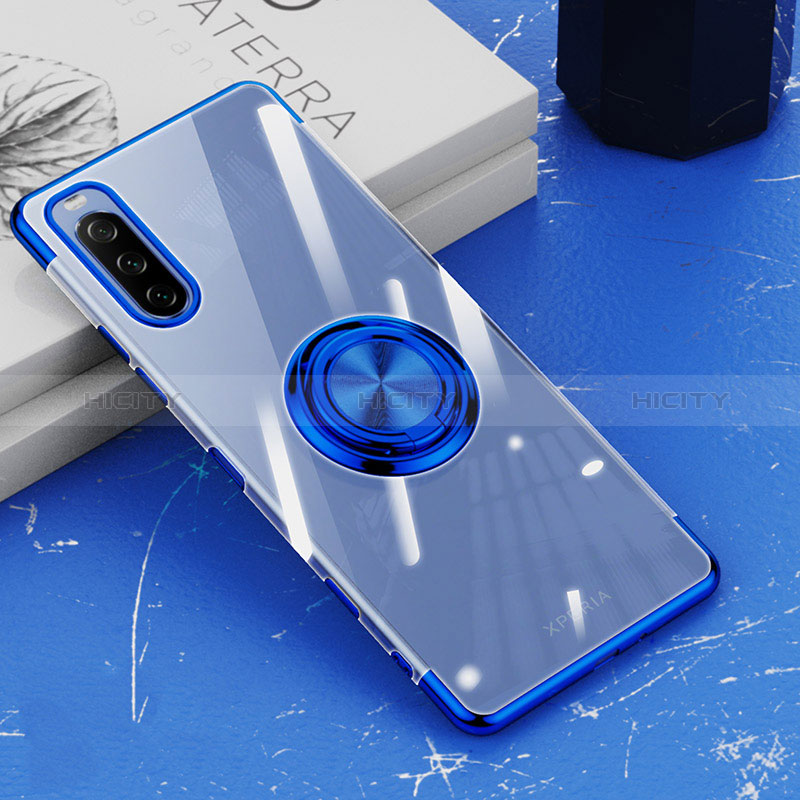 Silikon Hülle Handyhülle Ultradünn Schutzhülle Flexible Tasche Durchsichtig Transparent mit Magnetisch Fingerring Ständer für Sony Xperia 10 III SO-52B groß