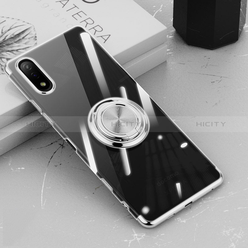 Silikon Hülle Handyhülle Ultradünn Schutzhülle Flexible Tasche Durchsichtig Transparent mit Magnetisch Fingerring Ständer für Sony Xperia Ace II SO-41B Silber Plus