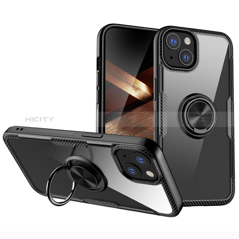 Silikon Hülle Handyhülle Ultradünn Schutzhülle Flexible Tasche Durchsichtig Transparent mit Magnetisch Fingerring Ständer S01 für Apple iPhone 15 Plus groß