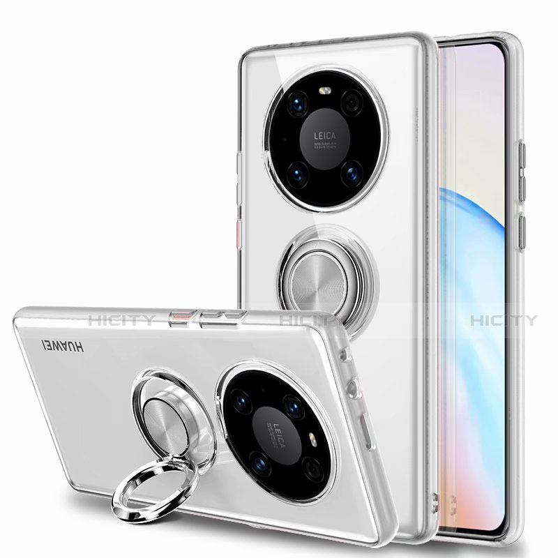 Silikon Hülle Handyhülle Ultradünn Schutzhülle Flexible Tasche Durchsichtig Transparent mit Magnetisch Fingerring Ständer S01 für Huawei Mate 40 Pro Klar Plus