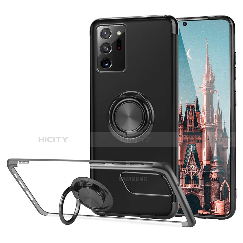 Silikon Hülle Handyhülle Ultradünn Schutzhülle Flexible Tasche Durchsichtig Transparent mit Magnetisch Fingerring Ständer S01 für Samsung Galaxy Note 20 Ultra 5G Schwarz