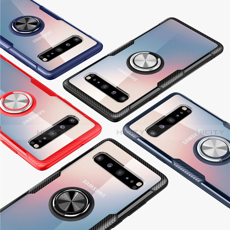 Silikon Hülle Handyhülle Ultradünn Schutzhülle Flexible Tasche Durchsichtig Transparent mit Magnetisch Fingerring Ständer S01 für Samsung Galaxy S10 5G SM-G977B