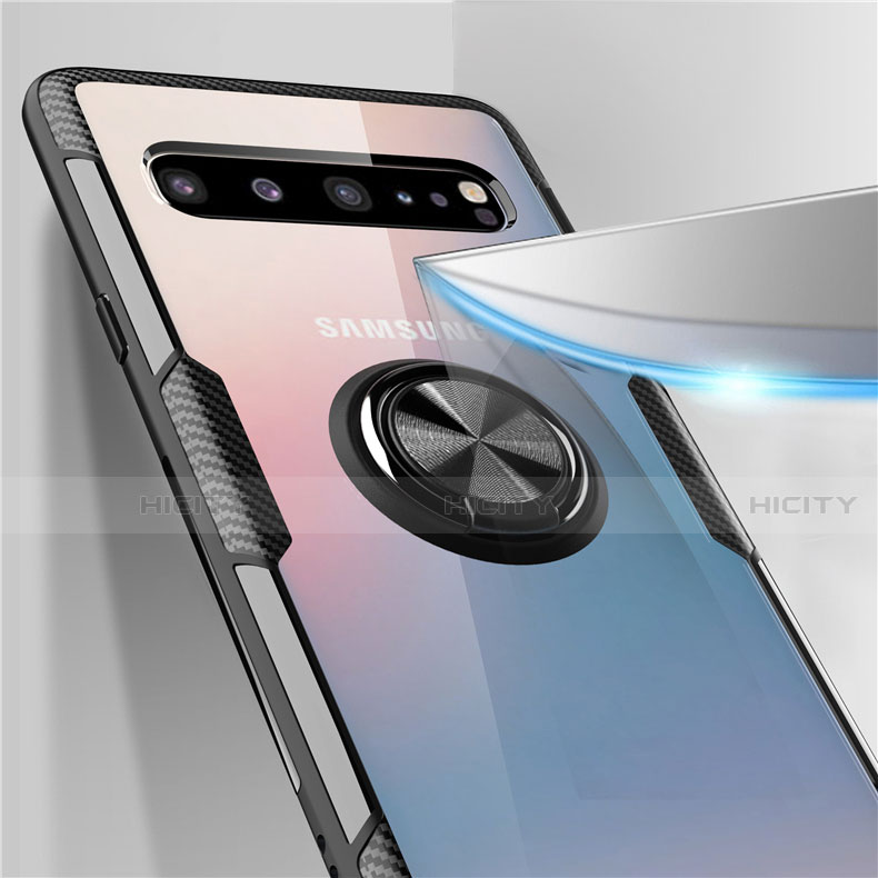 Silikon Hülle Handyhülle Ultradünn Schutzhülle Flexible Tasche Durchsichtig Transparent mit Magnetisch Fingerring Ständer S01 für Samsung Galaxy S10 5G SM-G977B