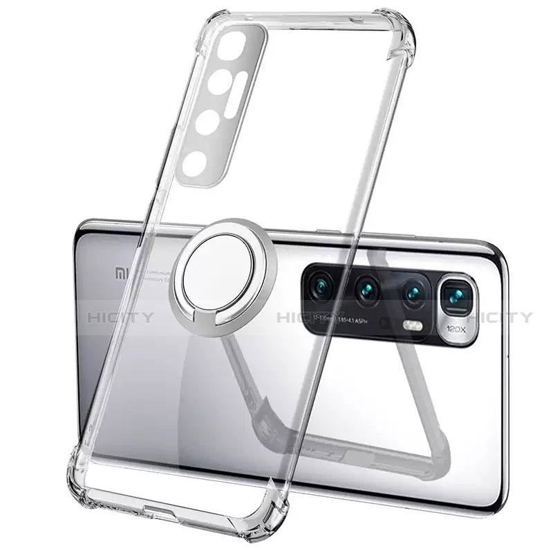 Silikon Hülle Handyhülle Ultradünn Schutzhülle Flexible Tasche Durchsichtig Transparent mit Magnetisch Fingerring Ständer S01 für Xiaomi Mi 10 Ultra Klar