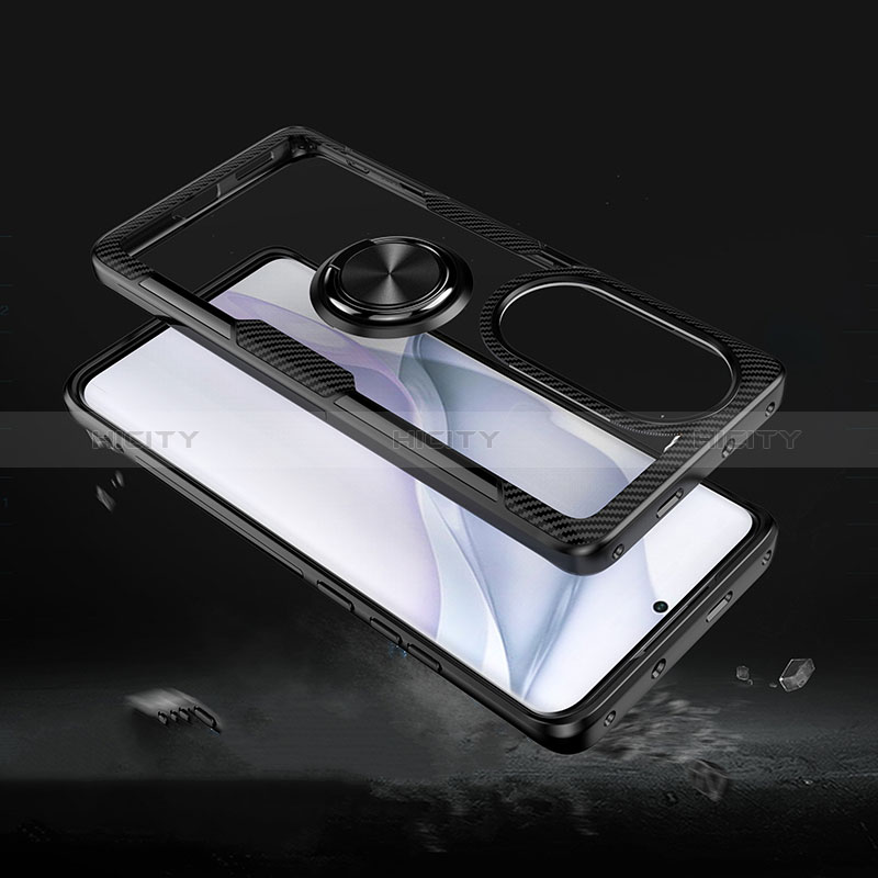 Silikon Hülle Handyhülle Ultradünn Schutzhülle Flexible Tasche Durchsichtig Transparent mit Magnetisch Fingerring Ständer ZL1 für Huawei P50 groß