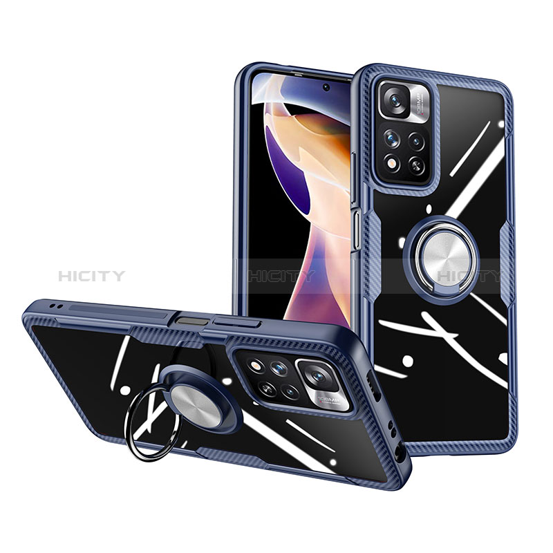 Silikon Hülle Handyhülle Ultradünn Schutzhülle Flexible Tasche Durchsichtig Transparent mit Magnetisch Fingerring Ständer ZL1 für Xiaomi Mi 11i 5G (2022) Silber und Blau Plus