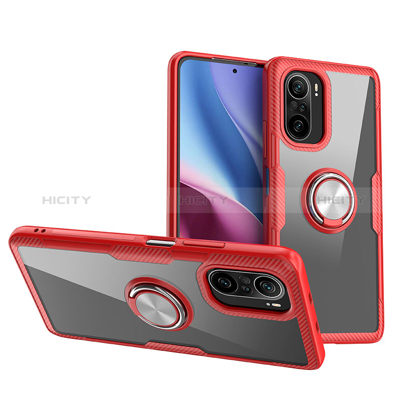 Silikon Hülle Handyhülle Ultradünn Schutzhülle Flexible Tasche Durchsichtig Transparent mit Magnetisch Fingerring Ständer ZL1 für Xiaomi Redmi K40 Pro 5G Rot