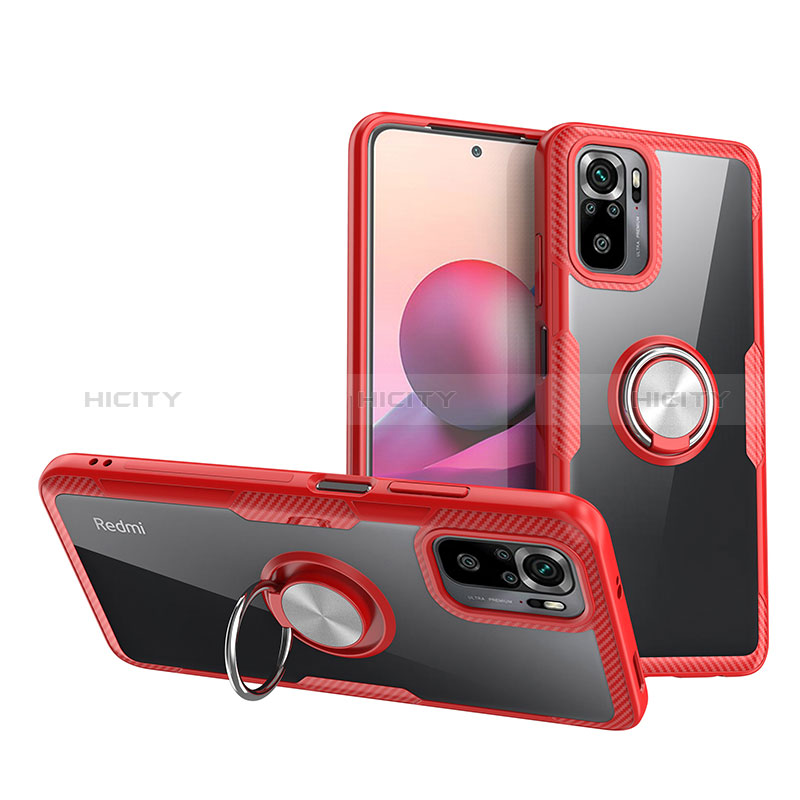 Silikon Hülle Handyhülle Ultradünn Schutzhülle Flexible Tasche Durchsichtig Transparent mit Magnetisch Fingerring Ständer ZL1 für Xiaomi Redmi Note 10 4G Rot Plus