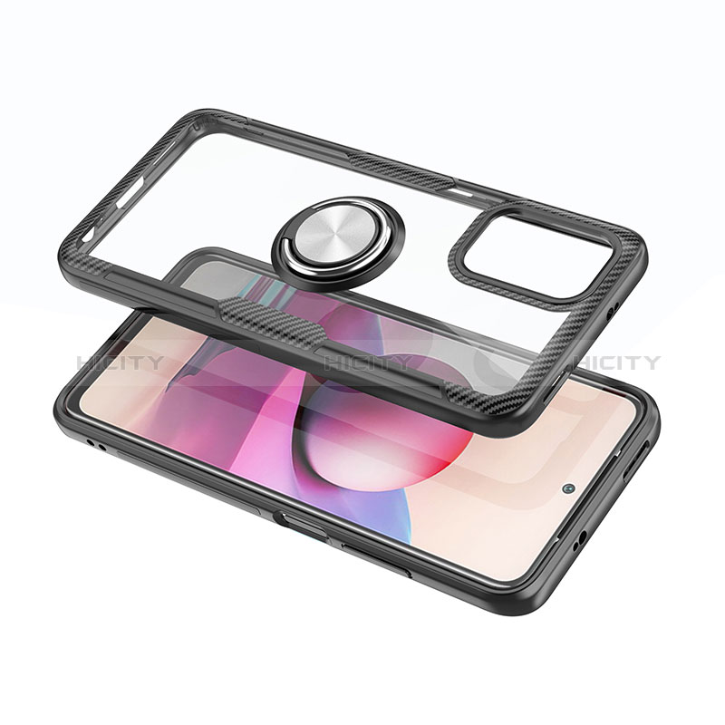 Silikon Hülle Handyhülle Ultradünn Schutzhülle Flexible Tasche Durchsichtig Transparent mit Magnetisch Fingerring Ständer ZL1 für Xiaomi Redmi Note 10S 4G groß
