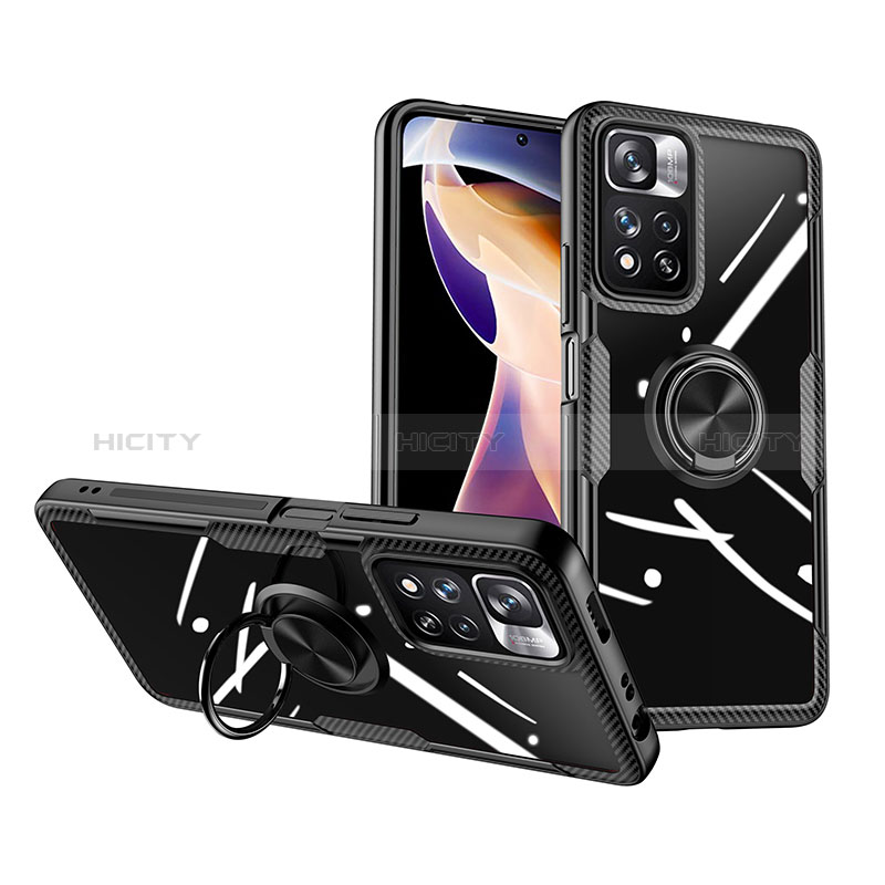 Silikon Hülle Handyhülle Ultradünn Schutzhülle Flexible Tasche Durchsichtig Transparent mit Magnetisch Fingerring Ständer ZL1 für Xiaomi Redmi Note 11 Pro+ Plus 5G Schwarz Plus