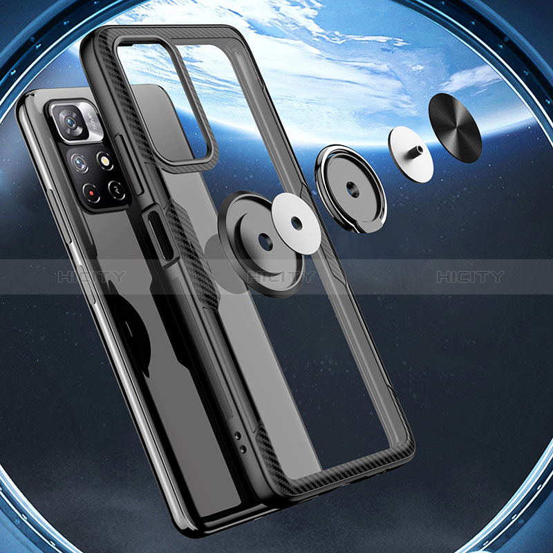 Silikon Hülle Handyhülle Ultradünn Schutzhülle Flexible Tasche Durchsichtig Transparent mit Magnetisch Fingerring Ständer ZL1 für Xiaomi Redmi Note 11T 5G groß