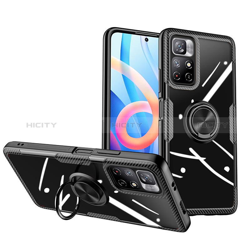 Silikon Hülle Handyhülle Ultradünn Schutzhülle Flexible Tasche Durchsichtig Transparent mit Magnetisch Fingerring Ständer ZL1 für Xiaomi Redmi Note 11T 5G Schwarz Plus