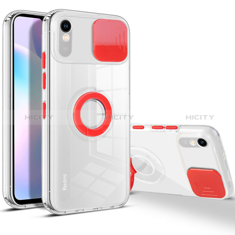 Silikon Hülle Handyhülle Ultradünn Schutzhülle Flexible Tasche Durchsichtig Transparent mit Ständer für Xiaomi Redmi 9A Rot