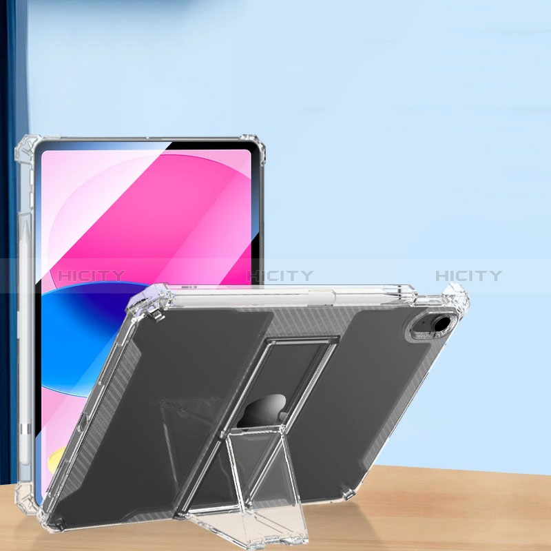 Silikon Hülle Handyhülle Ultradünn Schutzhülle Flexible Tasche Durchsichtig Transparent mit Ständer S01 für Apple iPad 10.9 (2022) Klar