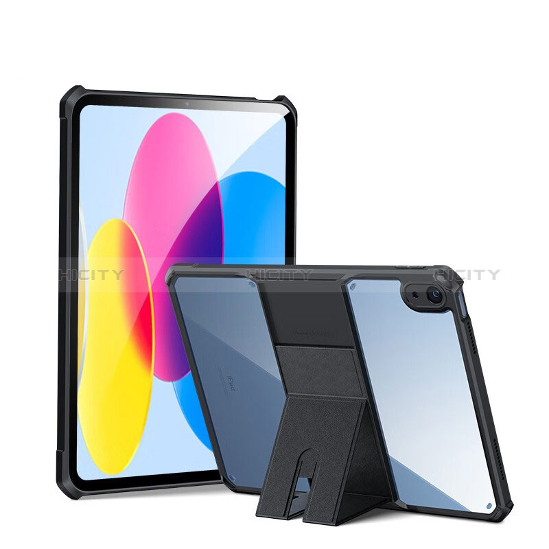 Silikon Hülle Handyhülle Ultradünn Schutzhülle Flexible Tasche Durchsichtig Transparent mit Ständer S02 für Apple iPad 10.9 (2022) Schwarz