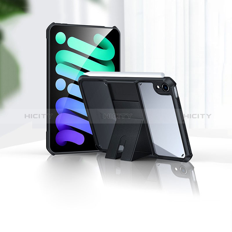 Silikon Hülle Handyhülle Ultradünn Schutzhülle Flexible Tasche Durchsichtig Transparent mit Ständer S02 für Apple iPad Mini 6 Schwarz