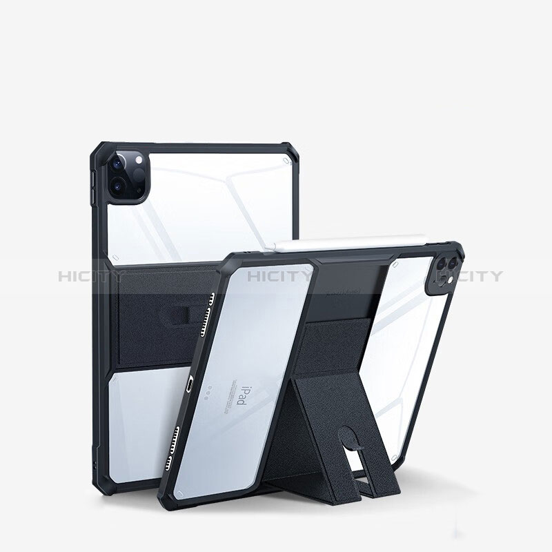 Silikon Hülle Handyhülle Ultradünn Schutzhülle Flexible Tasche Durchsichtig Transparent mit Ständer S02 für Apple iPad Pro 11 (2022) Schwarz