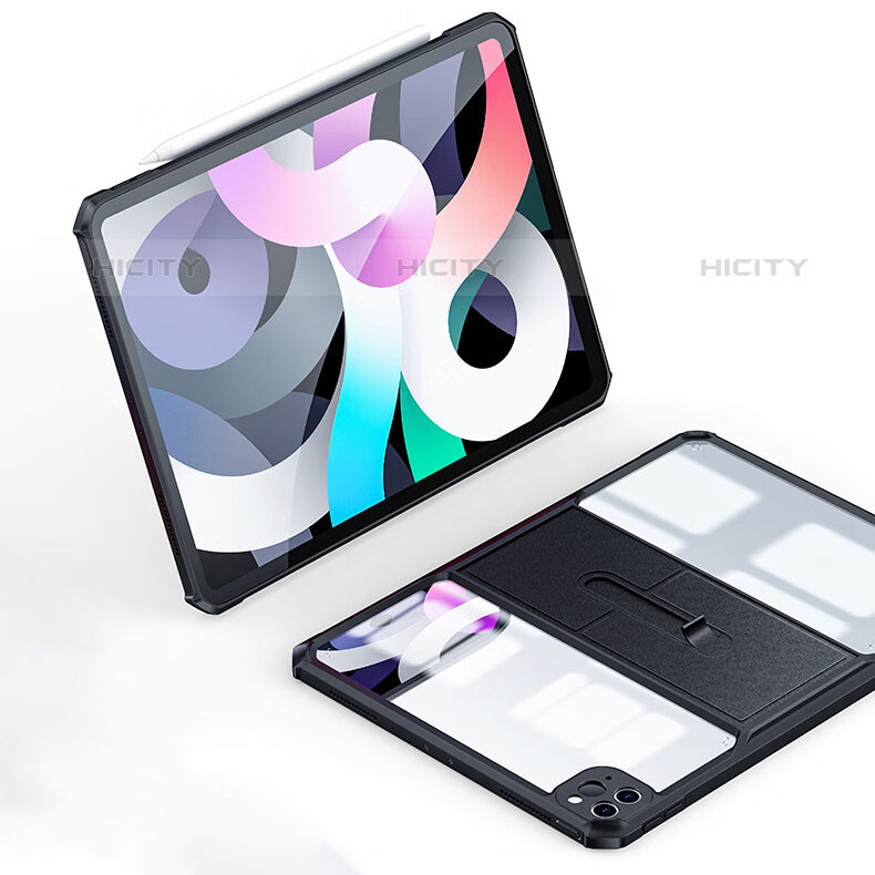 Silikon Hülle Handyhülle Ultradünn Schutzhülle Flexible Tasche Durchsichtig Transparent mit Ständer S03 für Apple iPad Pro 12.9 (2020) Schwarz