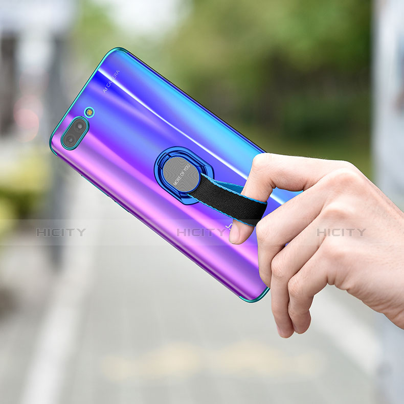 Silikon Hülle Handyhülle Ultradünn Schutzhülle Tasche Durchsichtig Transparent mit Fingerring Ständer für Huawei Honor 10 groß