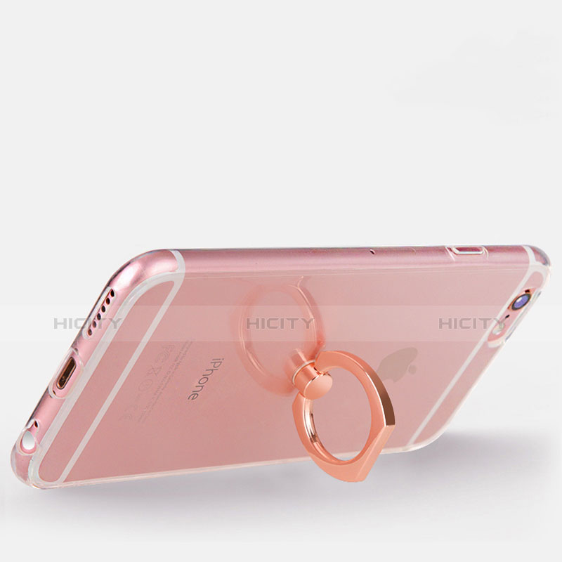 Silikon Hülle Handyhülle Ultradünn Schutzhülle Tasche Durchsichtig Transparent mit Fingerring Ständer S01 für Apple iPhone 6 Rosegold Plus