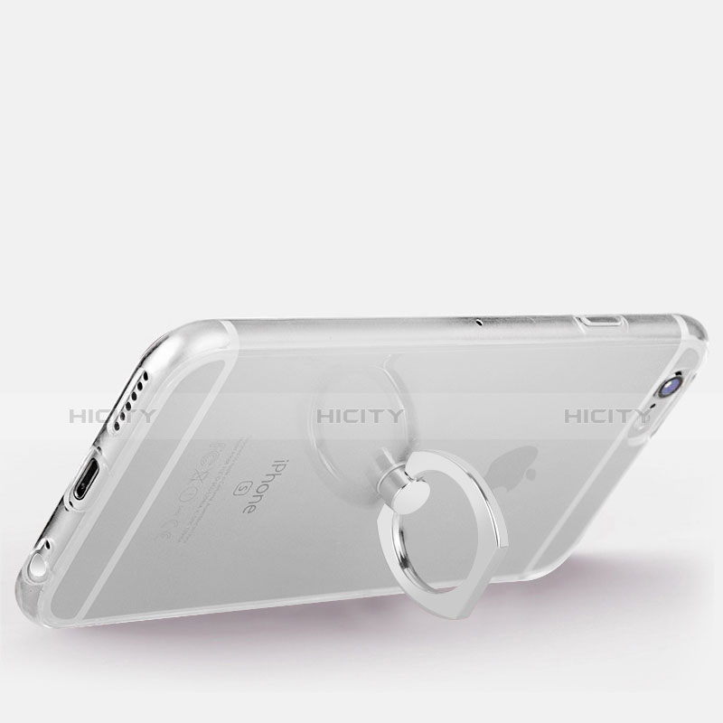 Silikon Hülle Handyhülle Ultradünn Schutzhülle Tasche Durchsichtig Transparent mit Fingerring Ständer S01 für Apple iPhone 6S Silber