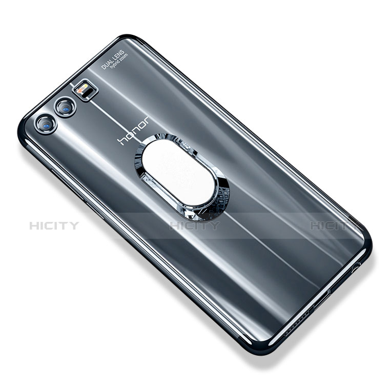 Silikon Hülle Handyhülle Ultradünn Schutzhülle Tasche Durchsichtig Transparent mit Fingerring Ständer S01 für Huawei Honor 9 Grau