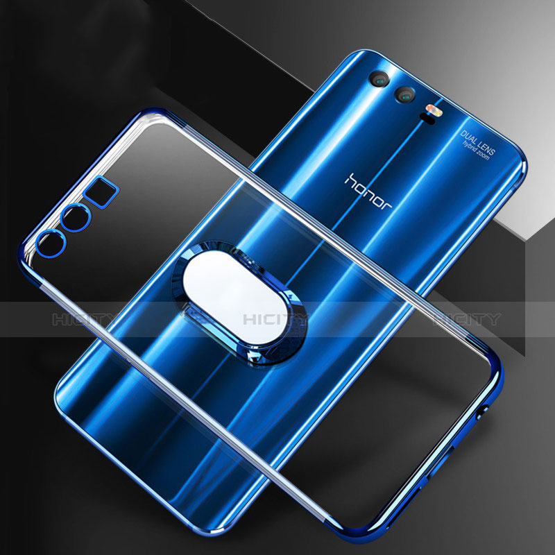 Silikon Hülle Handyhülle Ultradünn Schutzhülle Tasche Durchsichtig Transparent mit Fingerring Ständer S01 für Huawei Honor 9 Premium