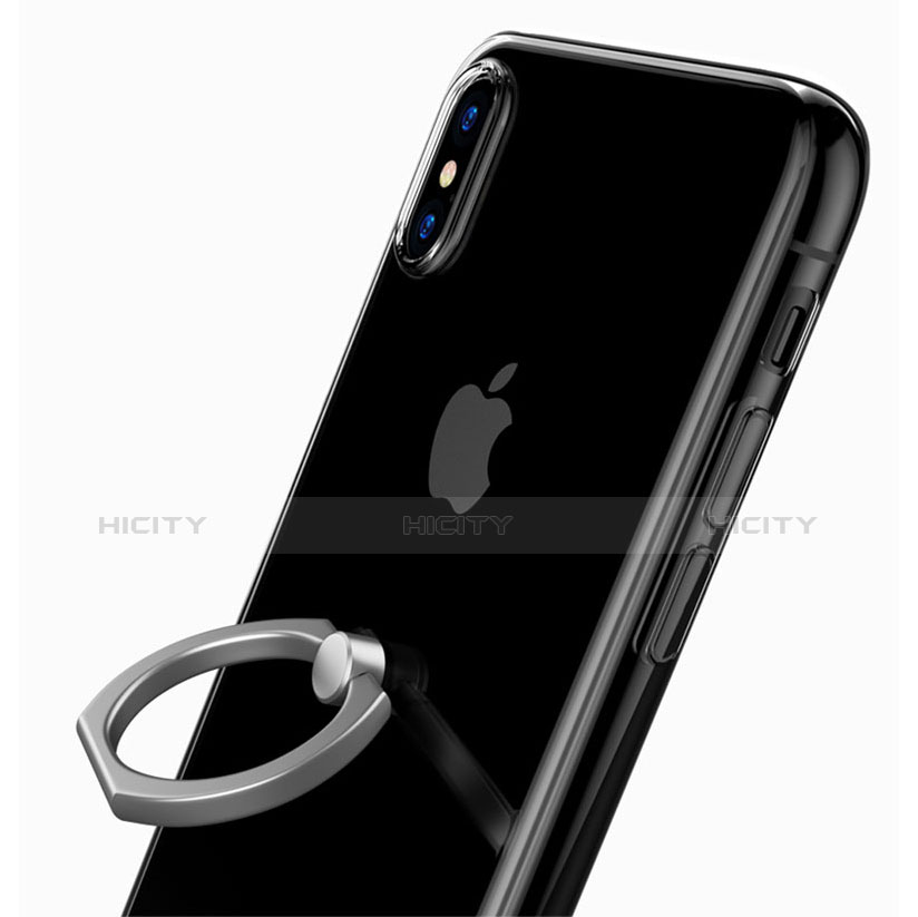 Silikon Hülle Handyhülle Ultradünn Schutzhülle Tasche Durchsichtig Transparent mit Fingerring Ständer V01 für Apple iPhone X