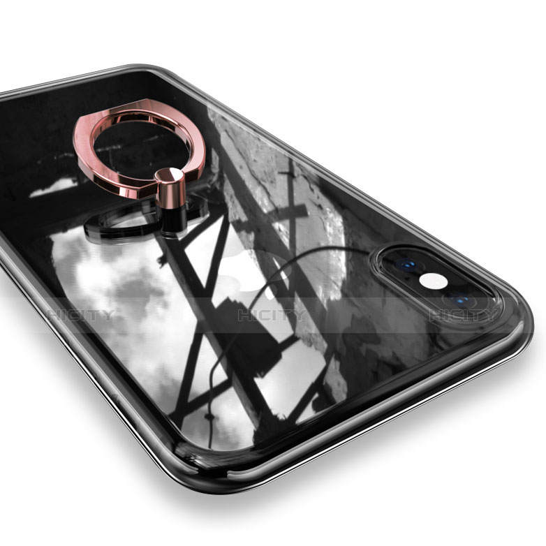 Silikon Hülle Handyhülle Ultradünn Schutzhülle Tasche Durchsichtig Transparent mit Fingerring Ständer V01 für Apple iPhone X Rosegold