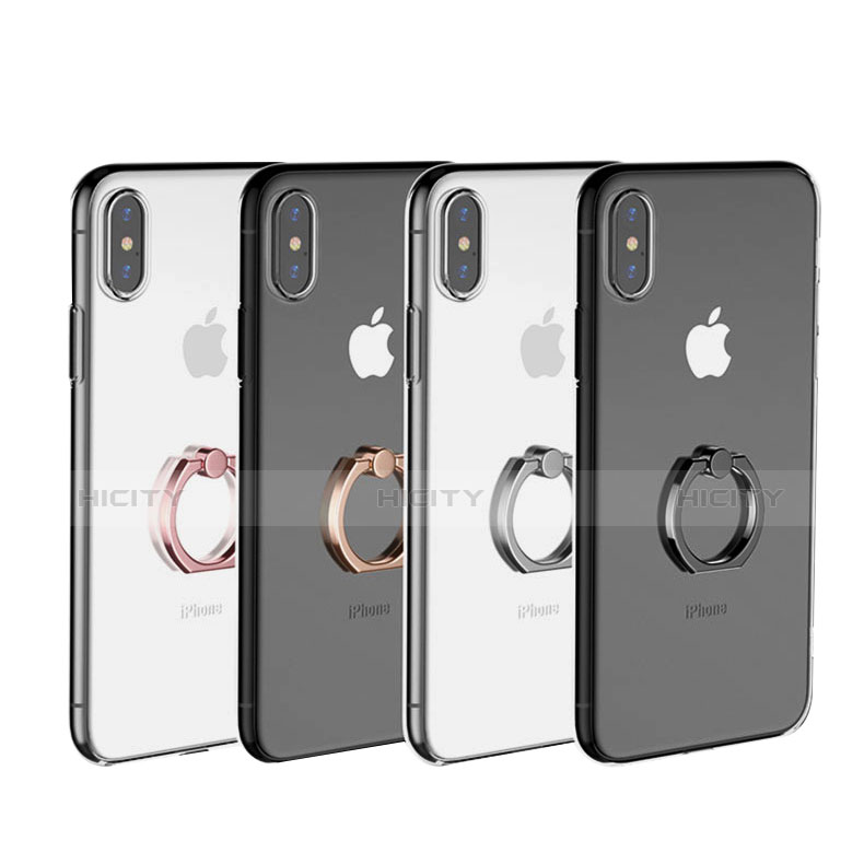 Silikon Hülle Handyhülle Ultradünn Schutzhülle Tasche Durchsichtig Transparent mit Fingerring Ständer V01 für Apple iPhone Xs groß