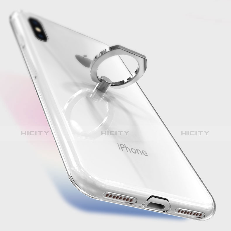 Silikon Hülle Handyhülle Ultradünn Schutzhülle Tasche Durchsichtig Transparent mit Fingerring Ständer V01 für Apple iPhone Xs
