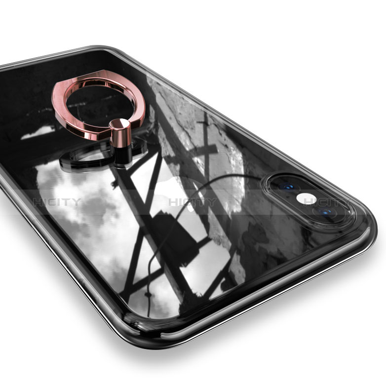 Silikon Hülle Handyhülle Ultradünn Schutzhülle Tasche Durchsichtig Transparent mit Fingerring Ständer V01 für Apple iPhone Xs Max Rosegold Plus