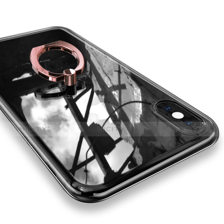 Silikon Hülle Handyhülle Ultradünn Schutzhülle Tasche Durchsichtig Transparent mit Fingerring Ständer V01 für Apple iPhone Xs Rosegold