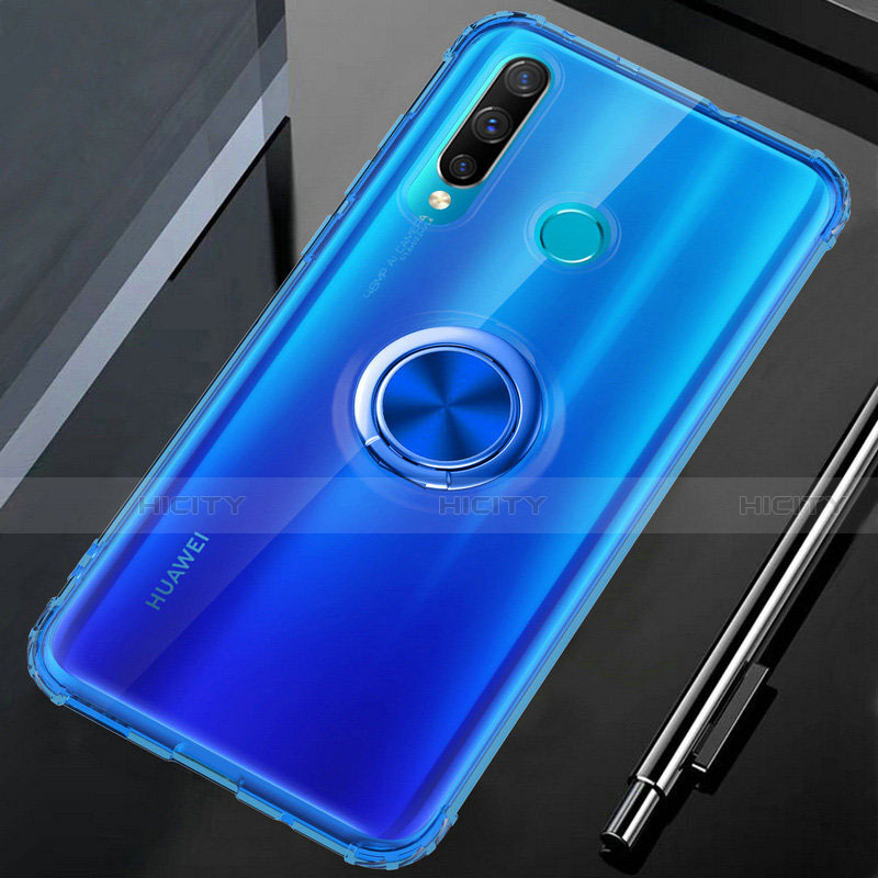 Silikon Hülle Handyhülle Ultradünn Schutzhülle Tasche Durchsichtig Transparent mit Magnetisch Fingerring Ständer C01 für Huawei Honor 20 Lite Blau