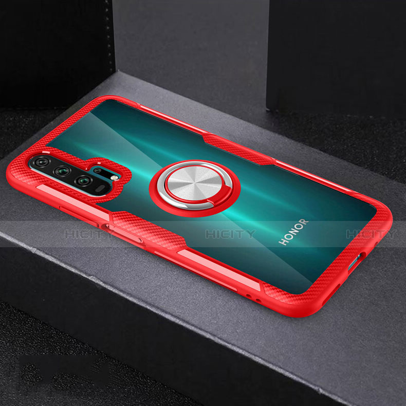 Silikon Hülle Handyhülle Ultradünn Schutzhülle Tasche Durchsichtig Transparent mit Magnetisch Fingerring Ständer C01 für Huawei Honor 20 Pro Rot