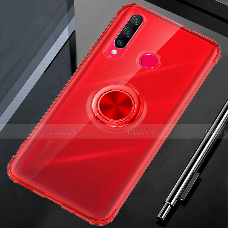 Silikon Hülle Handyhülle Ultradünn Schutzhülle Tasche Durchsichtig Transparent mit Magnetisch Fingerring Ständer C01 für Huawei Honor 20E Rot