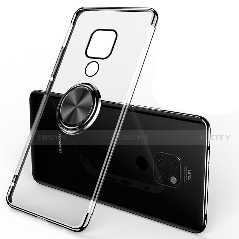 Silikon Hülle Handyhülle Ultradünn Schutzhülle Tasche Durchsichtig Transparent mit Magnetisch Fingerring Ständer C01 für Huawei Mate 20 Schwarz