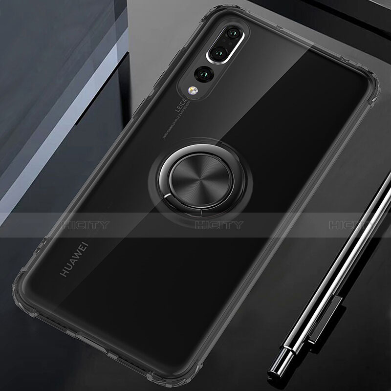 Silikon Hülle Handyhülle Ultradünn Schutzhülle Tasche Durchsichtig Transparent mit Magnetisch Fingerring Ständer C01 für Huawei P20 Pro