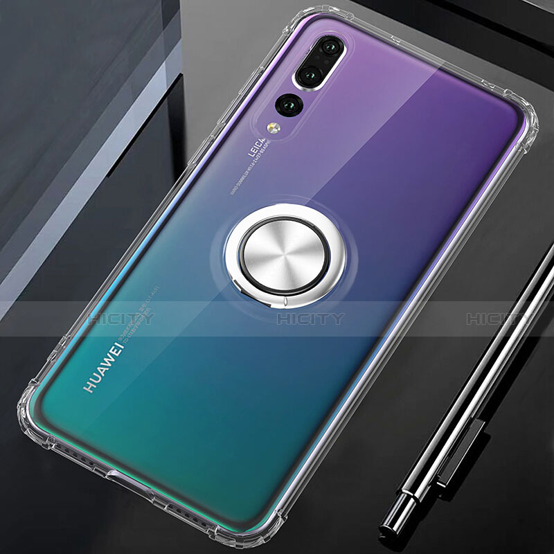 Silikon Hülle Handyhülle Ultradünn Schutzhülle Tasche Durchsichtig Transparent mit Magnetisch Fingerring Ständer C01 für Huawei P20 Pro