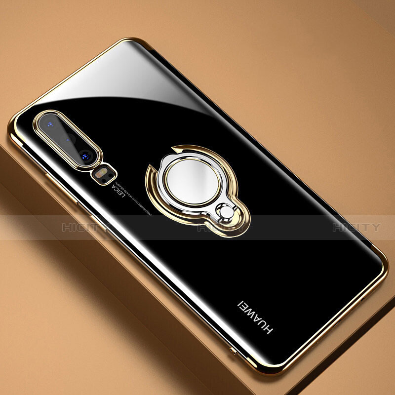 Silikon Hülle Handyhülle Ultradünn Schutzhülle Tasche Durchsichtig Transparent mit Magnetisch Fingerring Ständer C01 für Huawei P30 Gold Plus